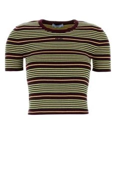 Prada | Prada Striped Short-Sleeved Knitted Top