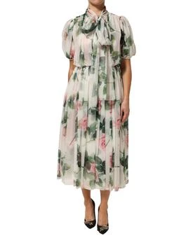 Dolce & Gabbana | Floral Print Silk Pleated Midi Women's Dress