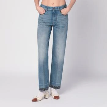 Valentino | Washed blue jeans with floral fabric trims