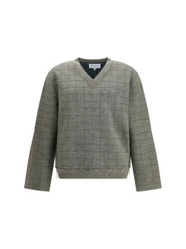 MAISON MARGIELA | Maison Margiela Long Sleeve V-Neck Grid-Pattern Jumper