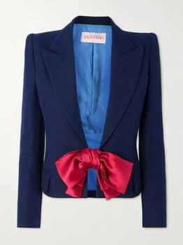 Valentino | Cropped Satin-trimmed Woven Blazer - Navy - IT46