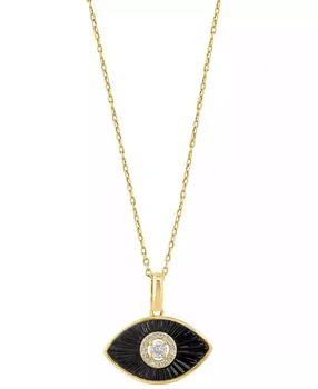 Effy | Diamond (1/10 ct. t.w.) & Onyx Pendant Necklace in 14k Yellow Gold