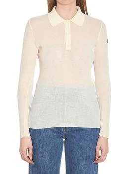 Moncler Long-Sleeved Fine Ribbed Polo Top
