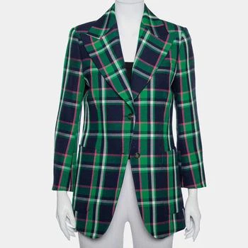 Gucci | Gucci Multicolor Checkered Wool Tiger Applique Detail Button Front Blazer M