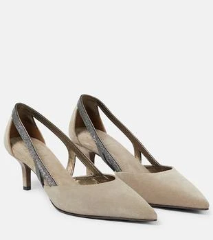 Brunello Cucinelli | Embellished suede slingback pumps