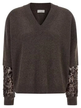 Brunello Cucinelli | Brunello Cucinelli Sequin Embellished V-Neck Sweater