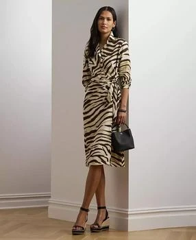 Women's Zebra-Print Tie-Front Crepe Shirtdress, 0P-22W