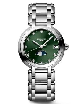 Longines Primaluna Quartz 30mm Moonphase Green Diamond Dial Steel Women's Watch L8.115.4.67.6