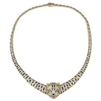 Rachel Glauber Sterling Silver 14k Gold-plated Cubic Zirconia Leopard Necklace