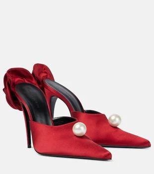 Magda Butrym | Floral-appliqué faux pearl satin mules