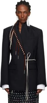 Dries Van Noten | Navy Herringbone Worsted Wool Blazer