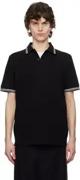 Moncler | Black Striped Trim Cotton Piquet Polo