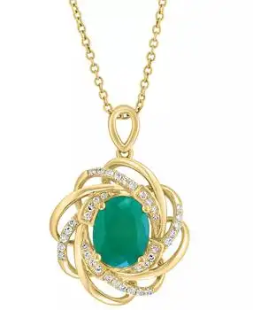 Effy | EFFY® Emerald (1-1/2 ct. t.w.) & Diamond (1/6 ct. t.w.) Spiral 18" Pendant Necklace in 14k Gold