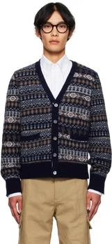 Thom Browne | Navy Funmix Fair Aile Jacquard V-Neck Cardigan