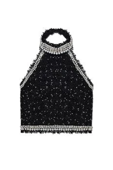 Balmain | Balmain Embroidered Polka-Dot Tweed Halterneck Top