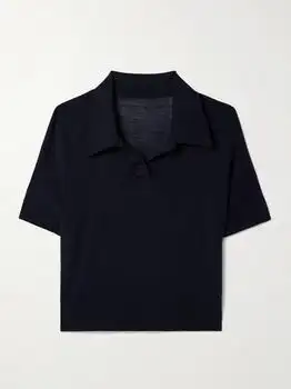 Khaite | Morgane Cropped Wool-blend Polo Top - Navy