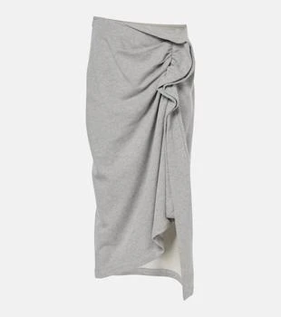 Gathered cotton jersey midi skirt