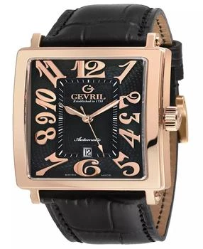 Gevril | Men's Avenue of Americas Swiss Automatic Italian Black Leather Strap Watch 44mm