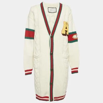 Gucci | Gucci Cream Cable Knit Web Trim Applique Detail Cardigan M