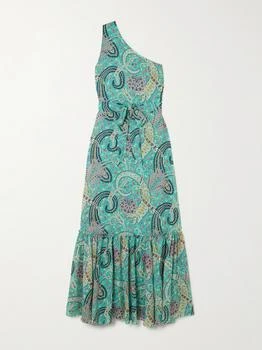 ETRO | One-shoulder Belted Printed Satin-jacquard Maxi Dress - Light blue - IT38