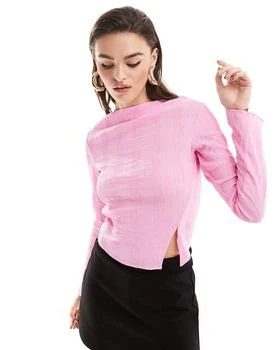 & Other Stories & Other Stories plisse top with split detail in pink exclusive to ASOS