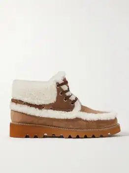 Valentino | Palm Avenue Shearling-trimmed Suede Ankle Boots - Tan - IT41.5