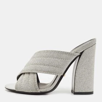 Gucci | Gucci Silver Glitter Webby Criss Cross Slide Sandals Size 37.5