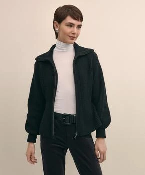 Brooks Brothers Merino Wool Blend Peplum Zip Cardigan