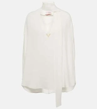 Valentino | Caped tie-neck silk blouse