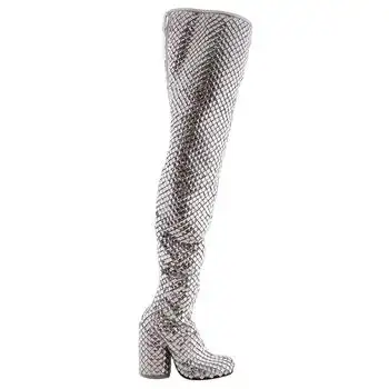 Burberry | Burberry Anita Over-The-Knee 110 mm Heel Boot in Silver/Crystal, Brand Size 36 ( US Size 6 )