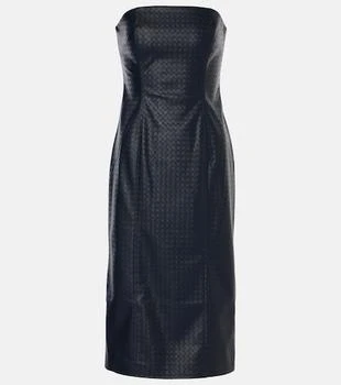 Strapless faux leather midi dress