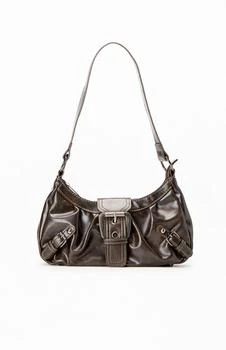 Brown Faux Leather Front Buckle Shoulder Bag
