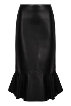 Fendi | Fendi High Waist Peplum-Hem Leather Midi Skirt