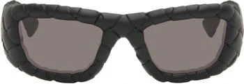 Bottega Veneta | Black Intrecciato Rectangular Sunglasses