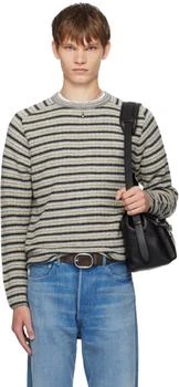 Gray Shetland Wool Cashmere Rib Knit Sweater