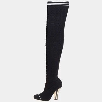 Fendi | Fendi Black Knit Fabric Over the Knee Boots Size 39