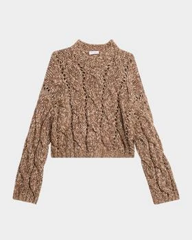 Brunello Cucinelli | Marled Wool Mohair Sequined Cable-Knit Crop Sweater