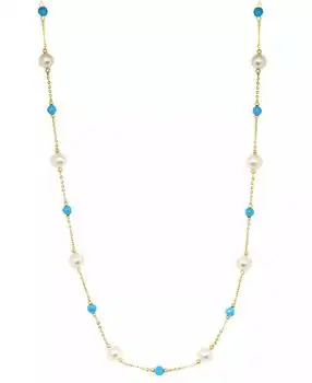 Effy | EFFY® Cultured Freshwater Pearl (6mm) & Turquoise 18" Collar Necklace in 14k Gold