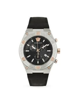 Versace | V-Sporty Greca 46MM Stainless Steel 
Leather Chronograph Watch