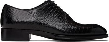 Tom Ford | Black Shiny Printed Croc Elkan Oxfords