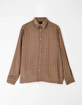 ASOS DESIGN relaxed satin geo print shirt in brown