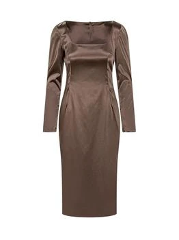 Dolce & Gabbana | Dolce & Gabbana Deep Beveled Neck Midi Satin Dress