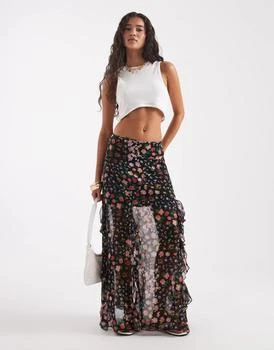 ASOS DESIGN ruffle chiffon printed maxi skirt in multi floral