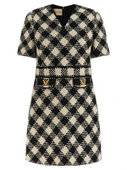 Valentino | Valentino V-Neck Damier Tweed Dress