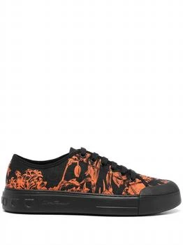 Salvatore Ferragamo | Men's Pattern-Print Low-Top Lace-Up Sneakers In Black/orange