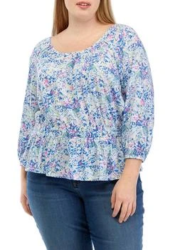 Plus Size 3/4 Sleeve Smocked Peasant Printed Top