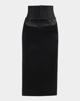 Dolce & Gabbana | Corset-Waist Stretch Satin Midi Skirt