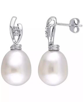 Macy's | Cultured South Sea Pearl (11mm) & Diamond (1/20 ct. t.w.) Oval Drop Earrings in 14k White Gold
