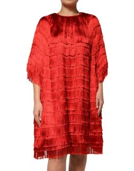 Dolce & Gabbana | Silk Tiers Fringe Shift Knee Length Women's Dress