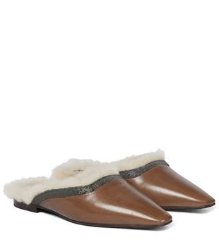 Brunello Cucinelli | Leather and shearling slippers
